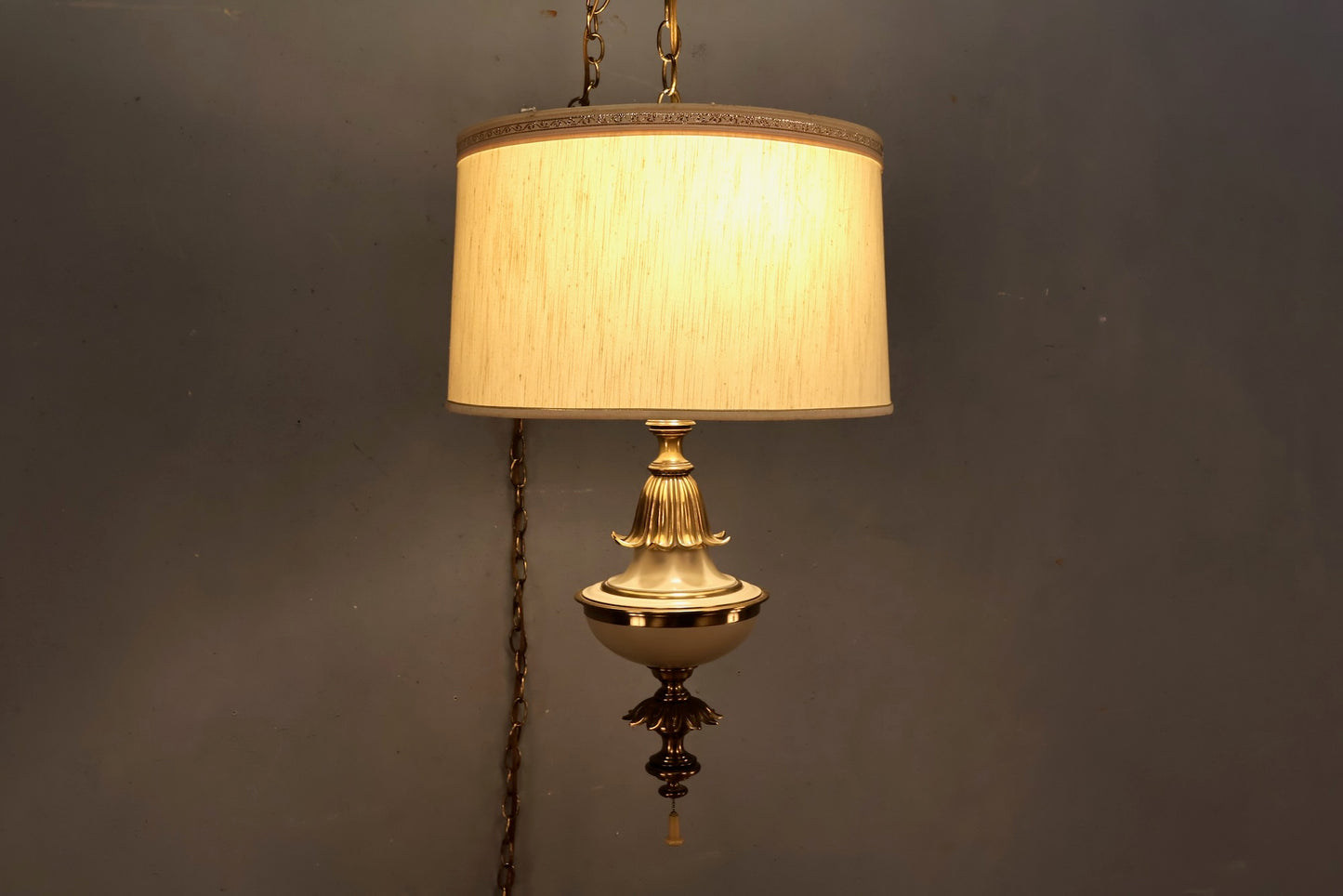 Stiffel Cream & Brass Swag Lamp