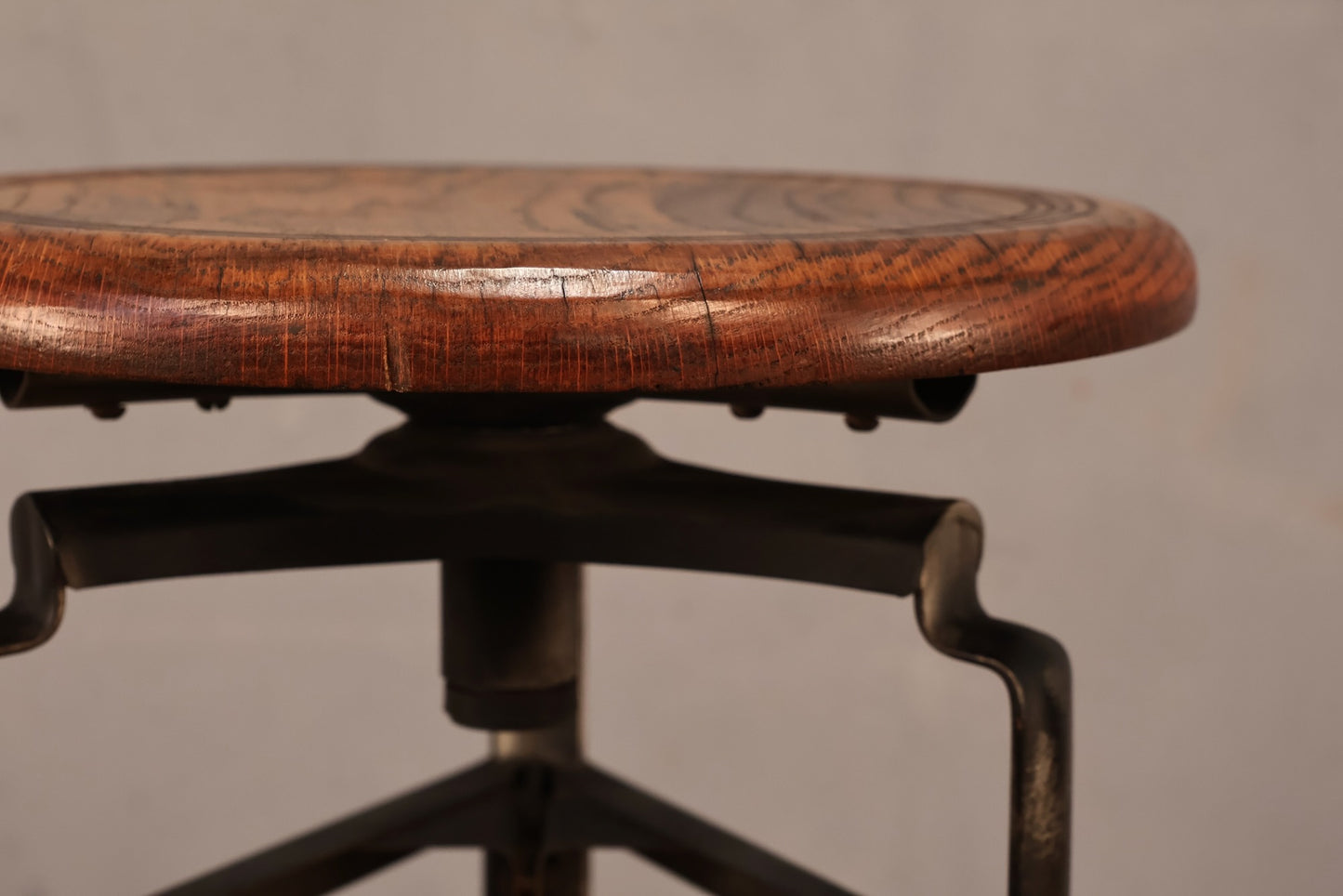 Industrial Oak & Iron Swivel Stool U - ONLINE ONLY