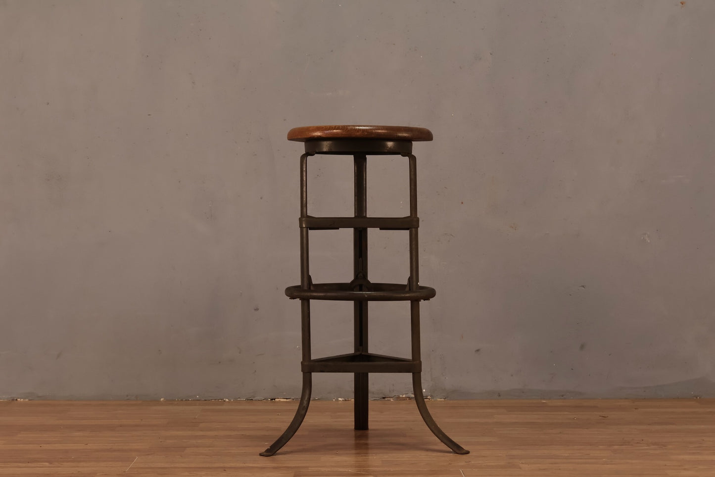 Industrial Oak & Iron Swivel Stool V - ONLINE ONLY
