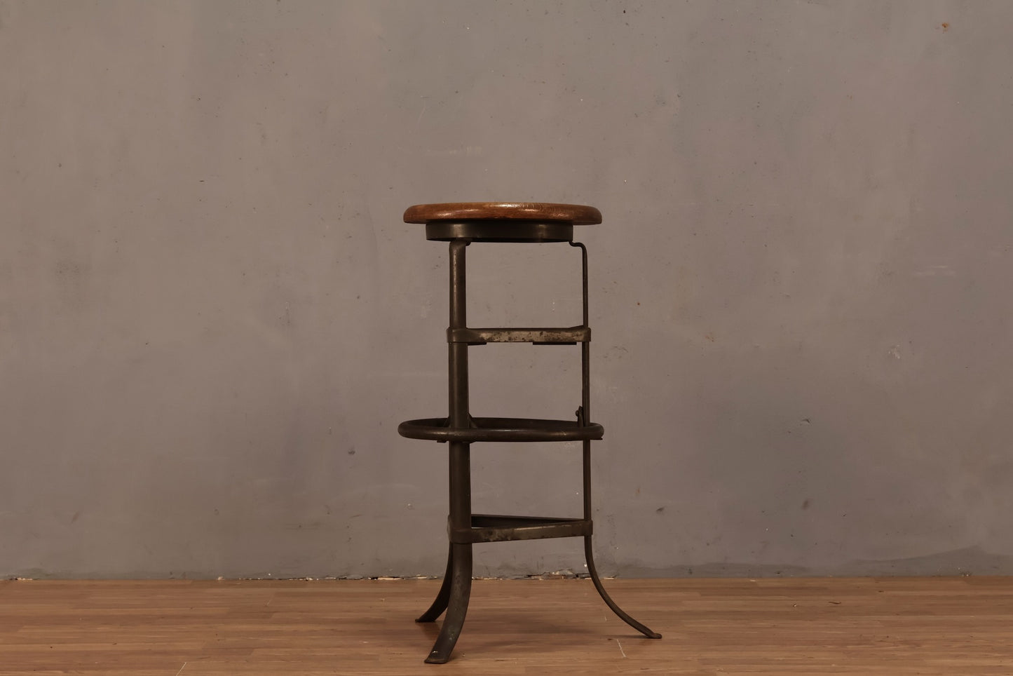 Industrial Oak & Iron Swivel Stool V - ONLINE ONLY