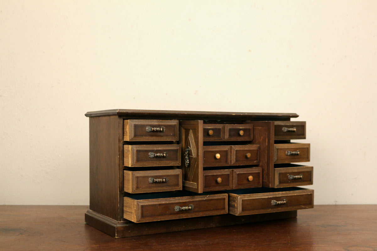 Antique Wooden 11-Drawer Jewelry Box