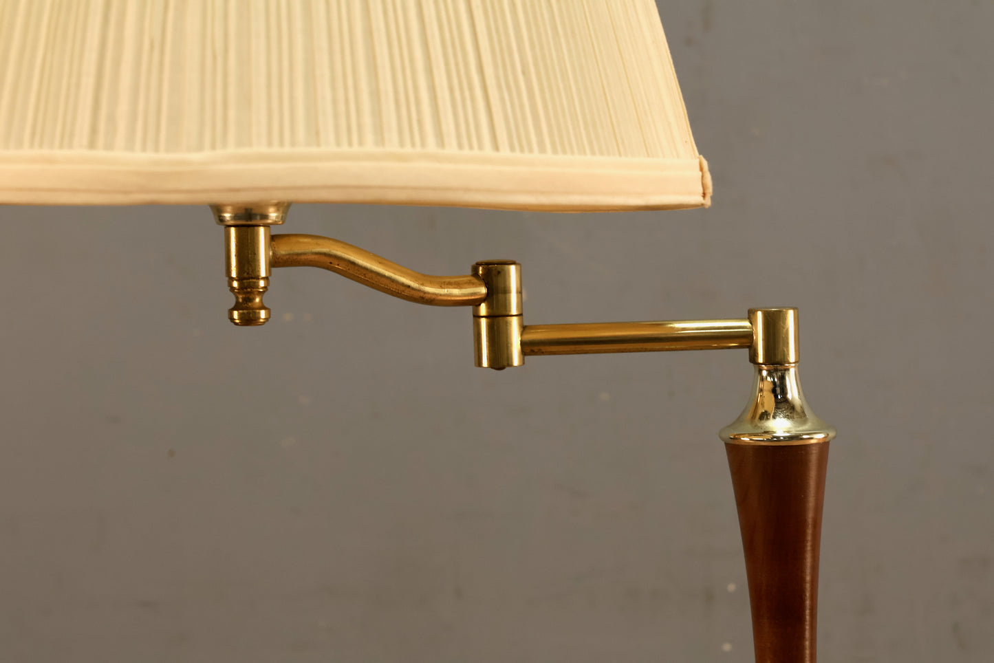 Brass & Walnut Swing-Arm Floor Lamp