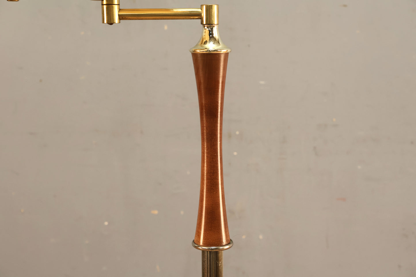 Brass & Walnut Swing-Arm Floor Lamp