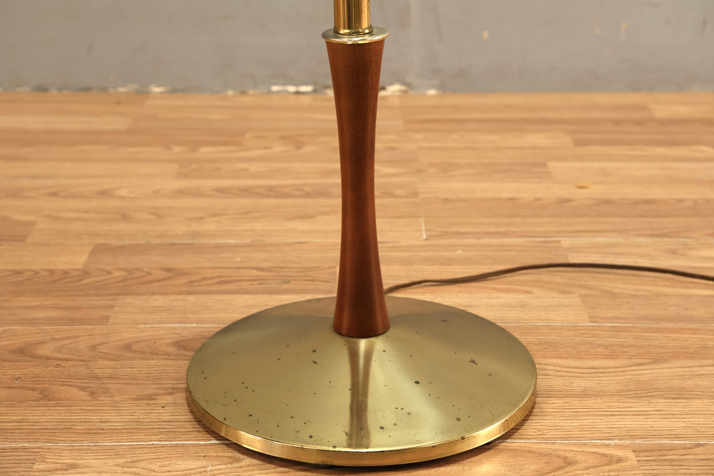 Brass & Walnut Swing-Arm Floor Lamp