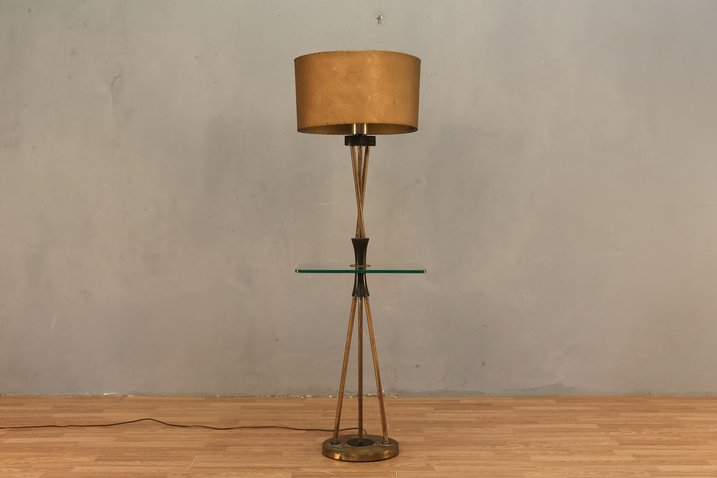 Atomic Brass & Glass Side Table Floor Lamp
