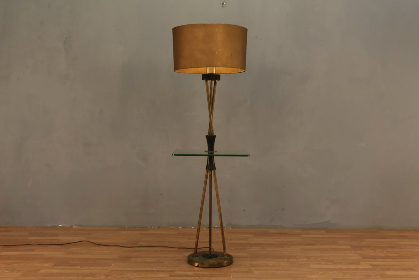 Atomic Brass & Glass Side Table Floor Lamp