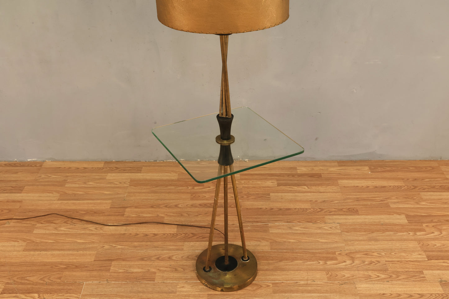 Atomic Brass & Glass Side Table Floor Lamp