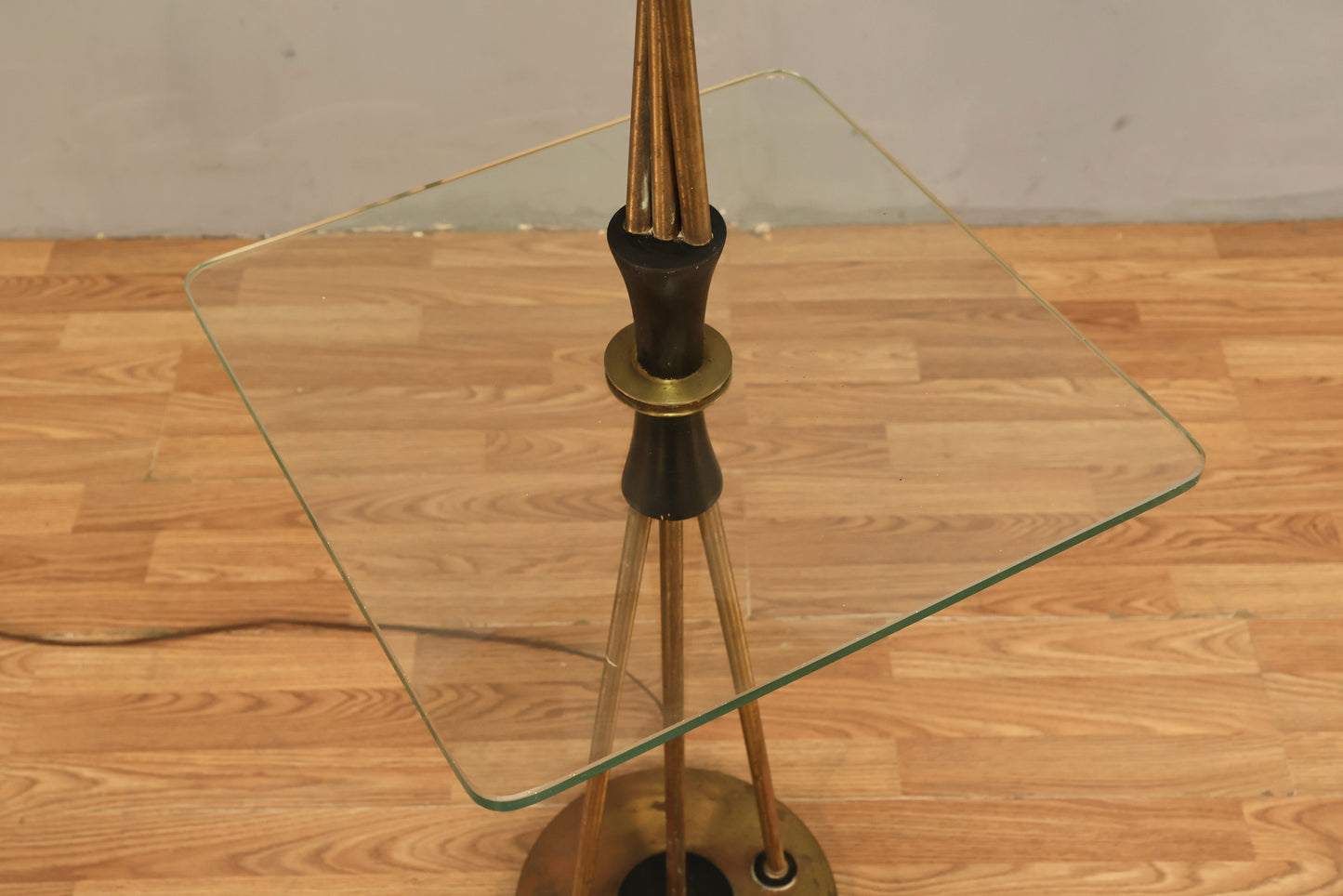 Atomic Brass & Glass Side Table Floor Lamp