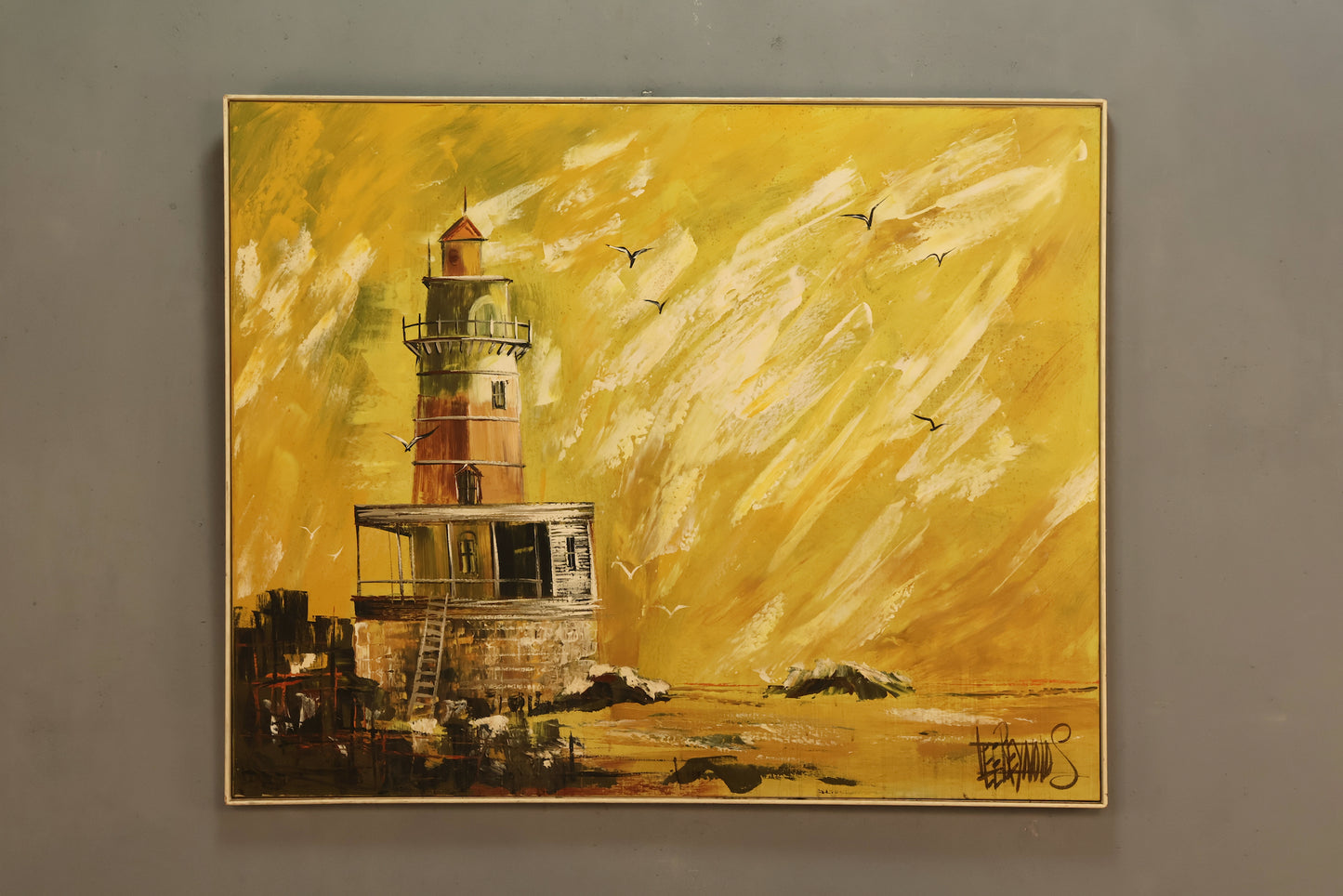 Large "Lighthouse at Dusk" Lee Reynolds Painting