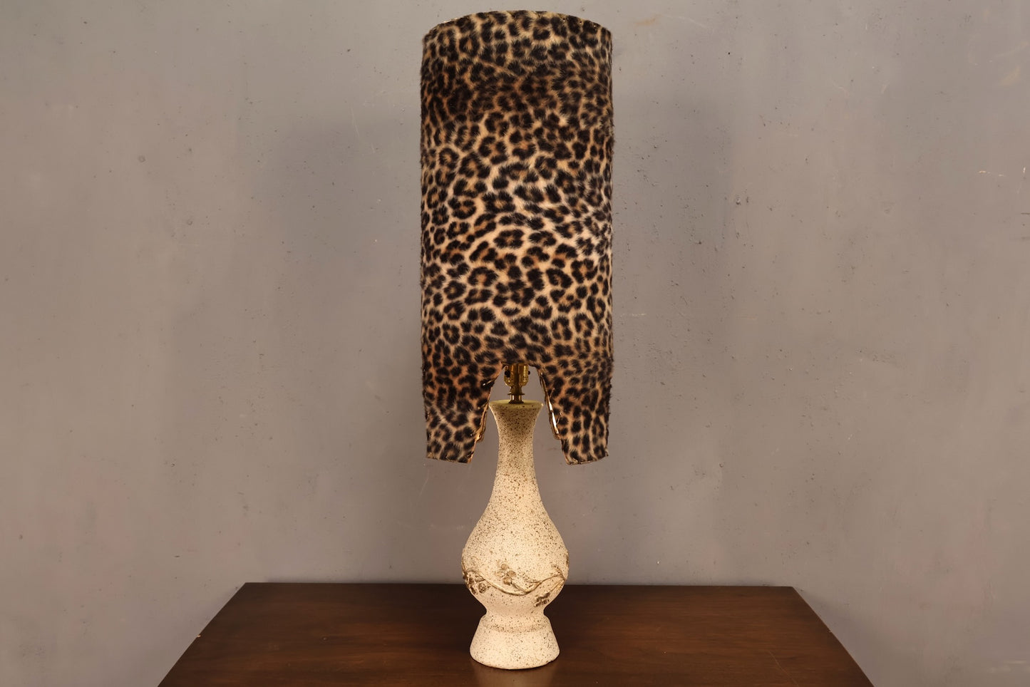 Mid Century Chalkware & Cheetah Table Lamp