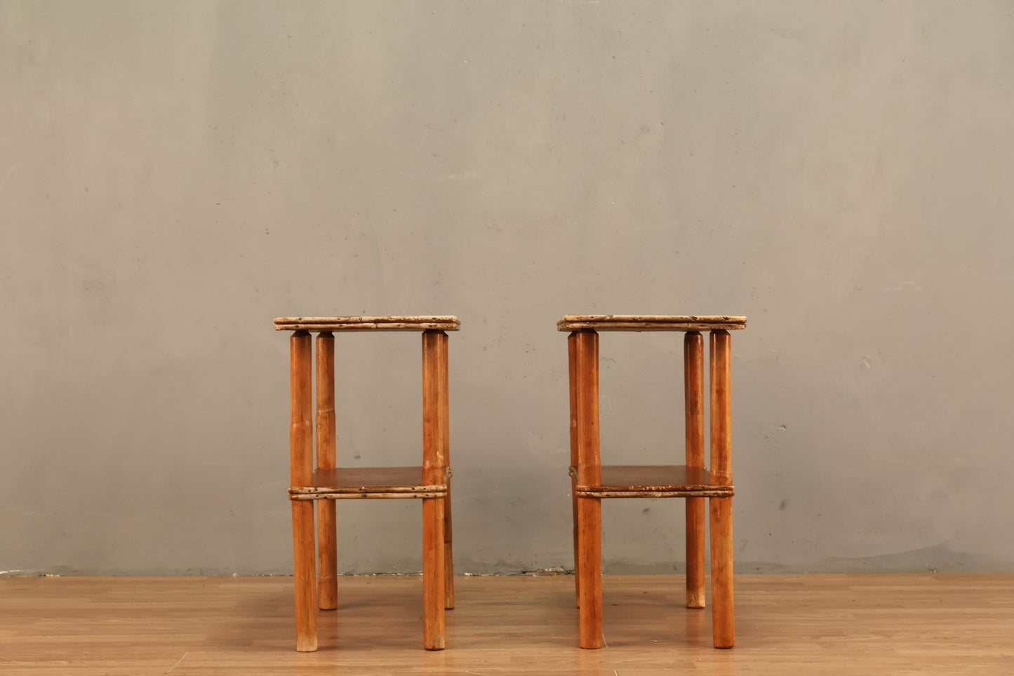 Distressed Bamboo & Laminate 2-Tier Side Table