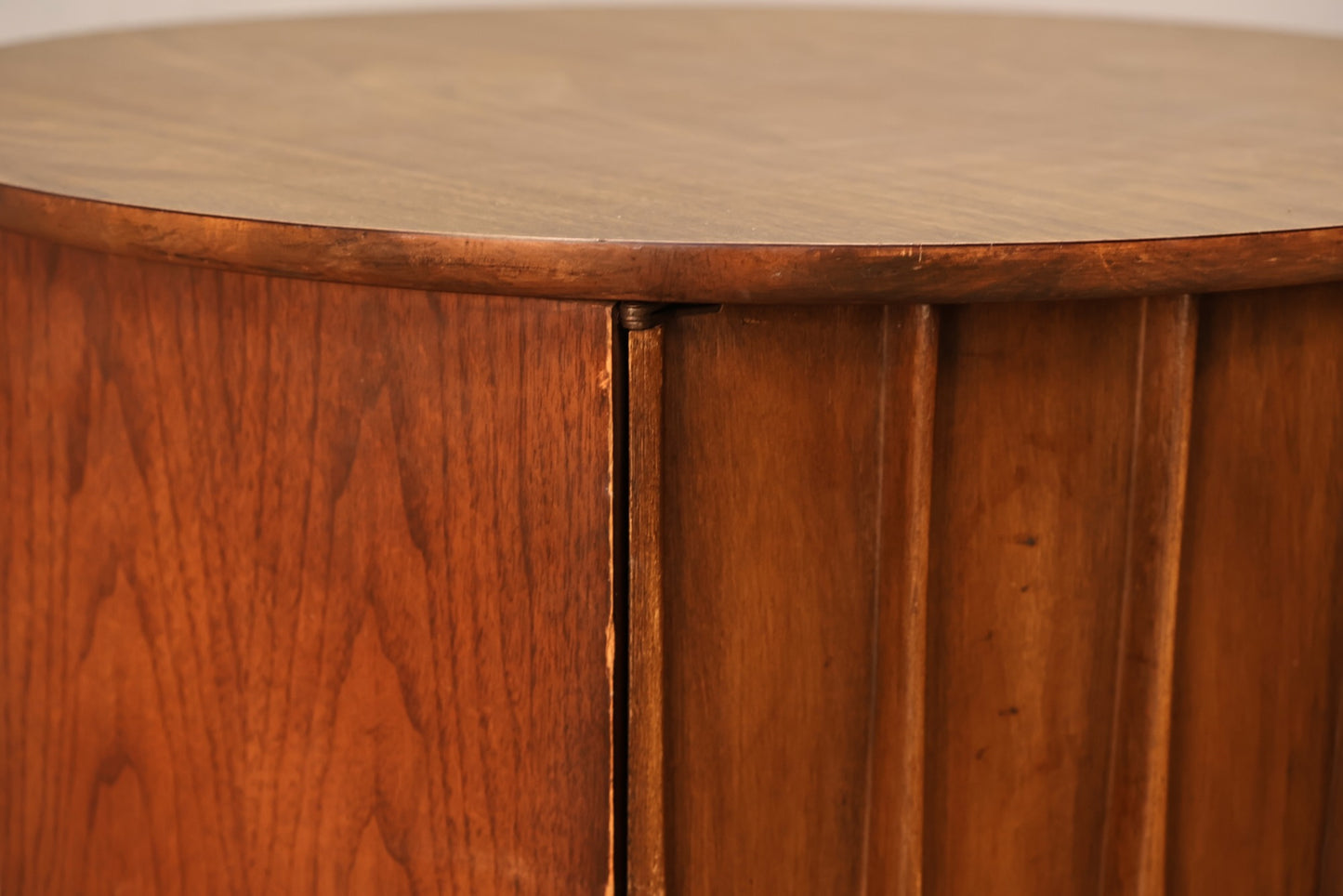 Walnut & Laminate Drum End Table - ONLINE ONLY