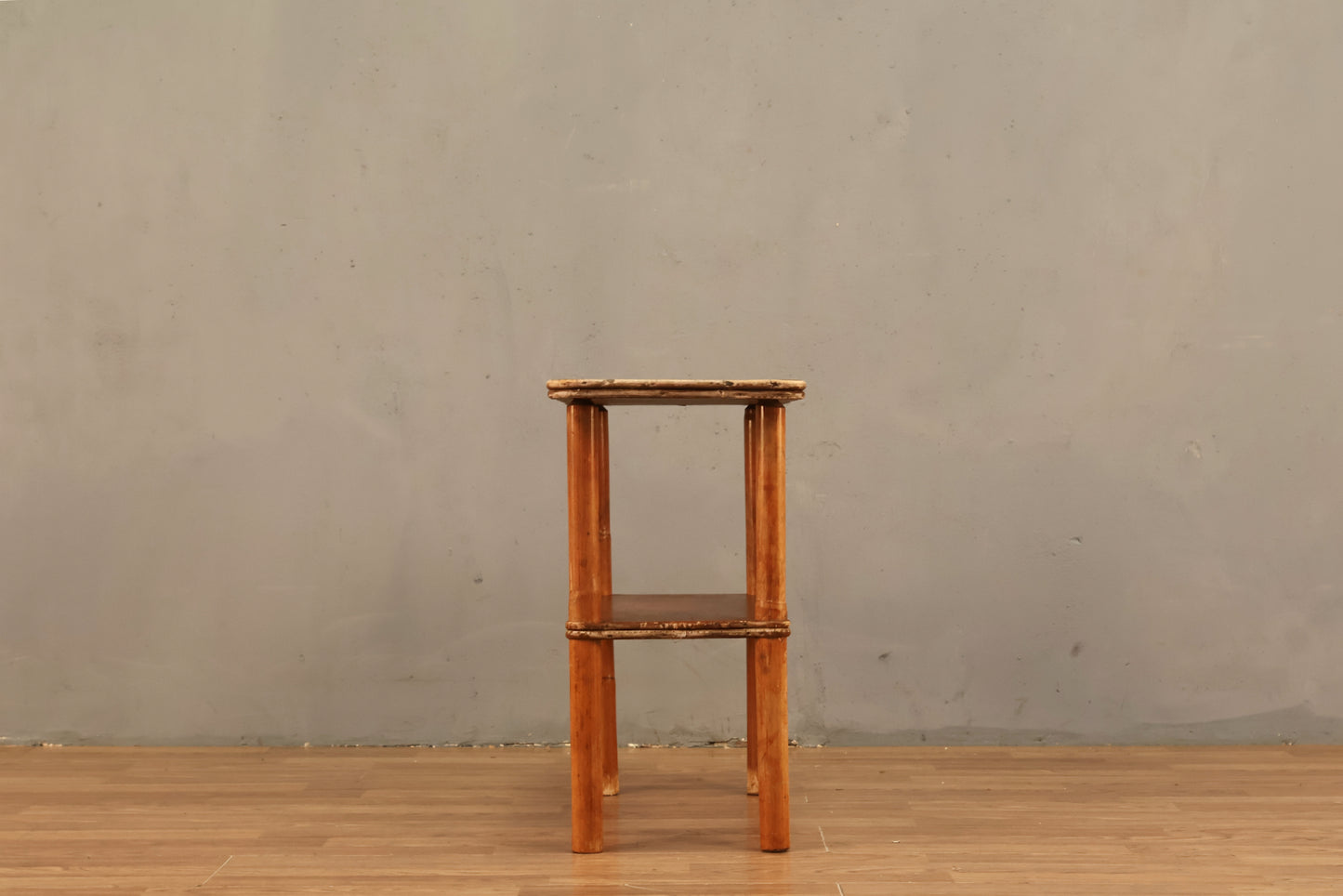 Distressed Bamboo & Laminate 2-Tier Side Table