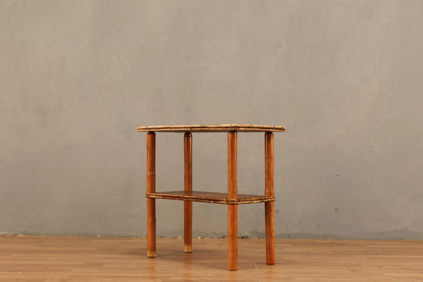 Distressed Bamboo & Laminate 2-Tier Side Table