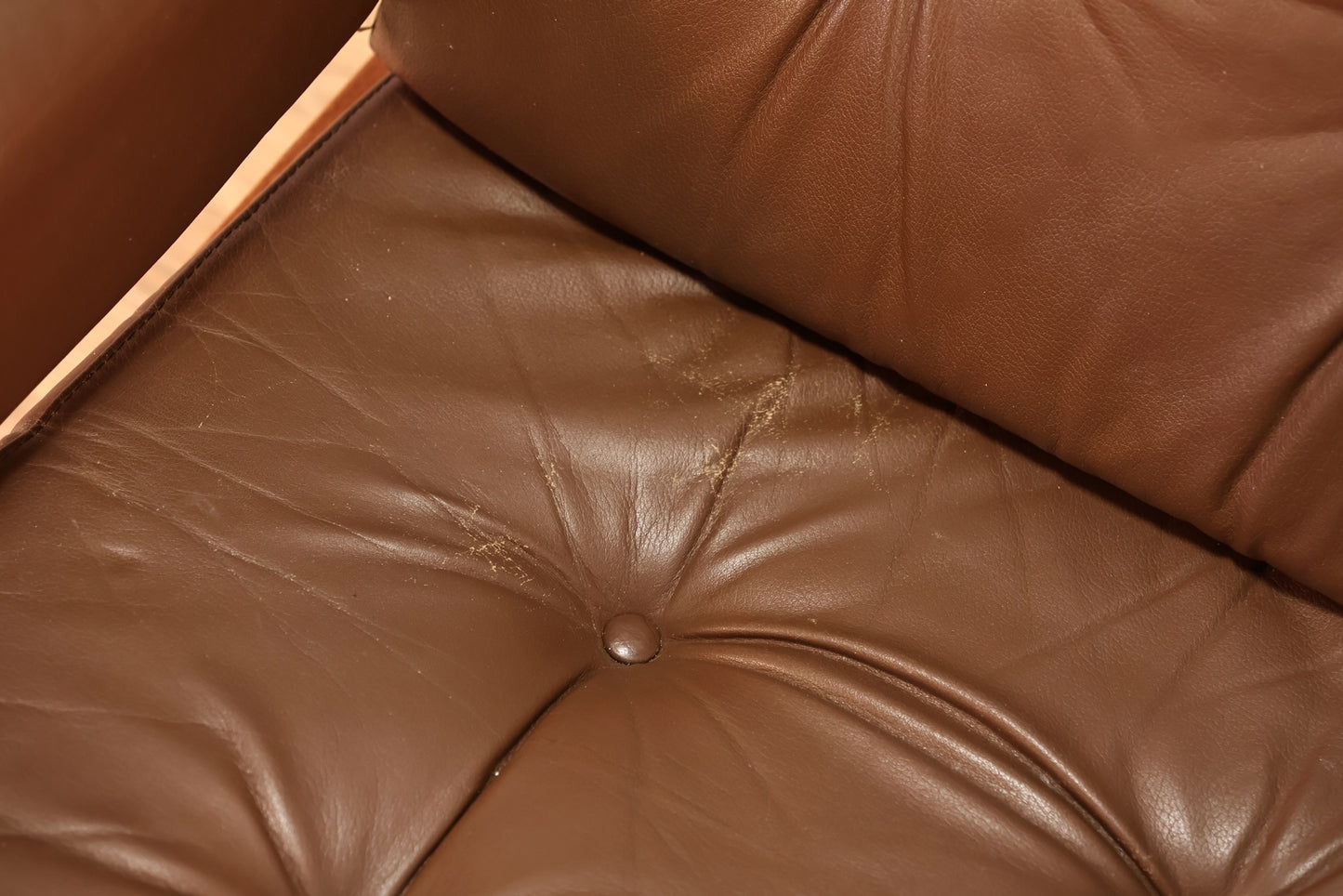 Ekornes Brown Leather & Teak Lounge Chair - ONLINE ONLY