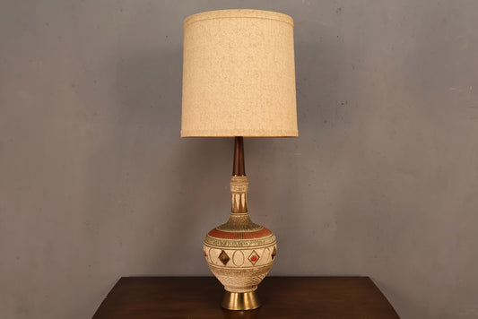 Mid Century Chalkware Diamonds Table Lamp