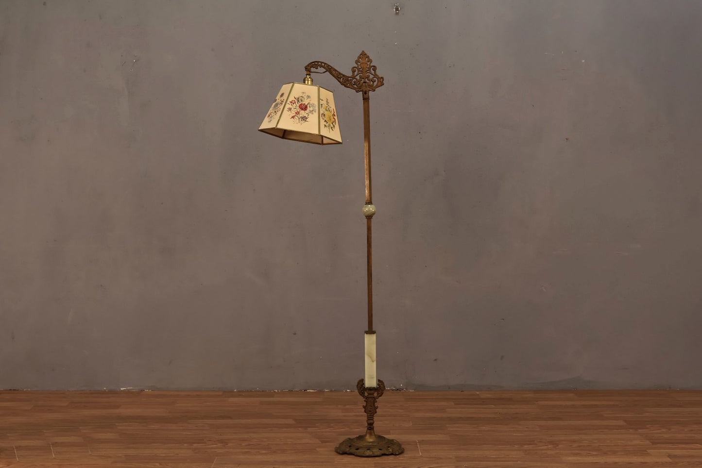 Antique Brass & Jadeite Floor Lamp