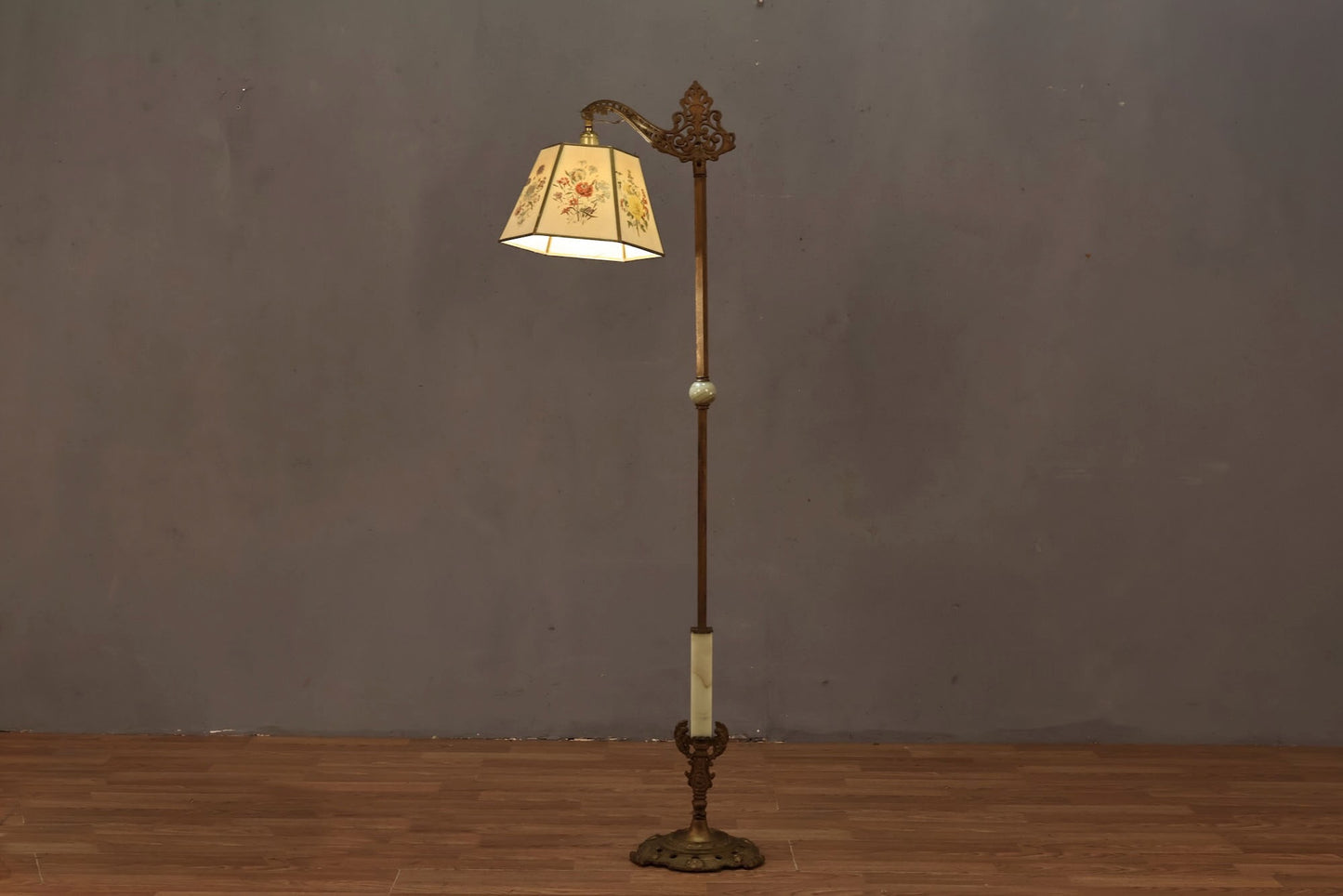 Antique Brass & Jadeite Floor Lamp