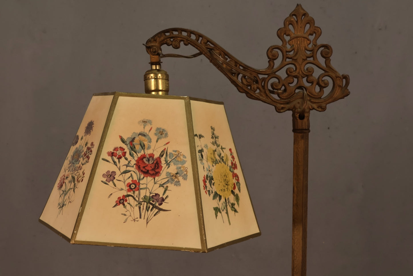 Antique Brass & Jadeite Floor Lamp