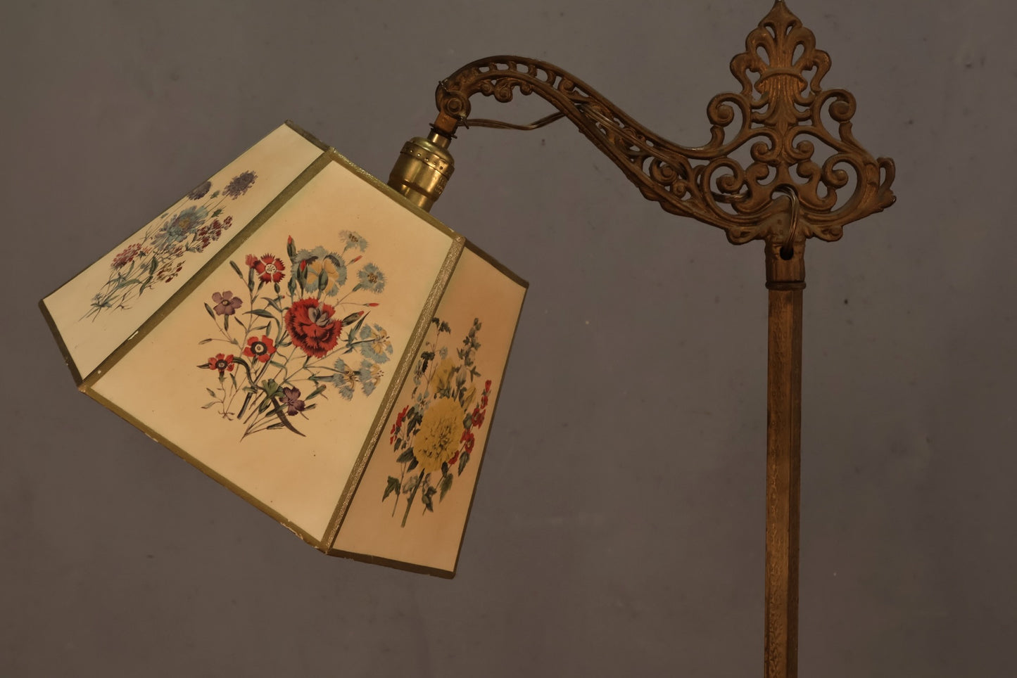 Antique Brass & Jadeite Floor Lamp