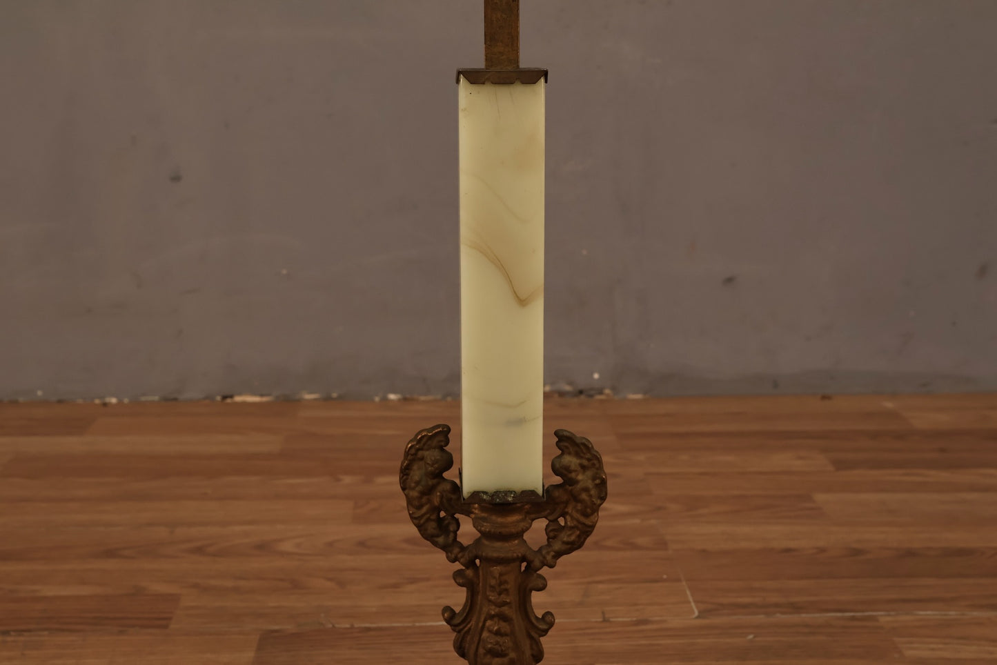 Antique Brass & Jadeite Floor Lamp
