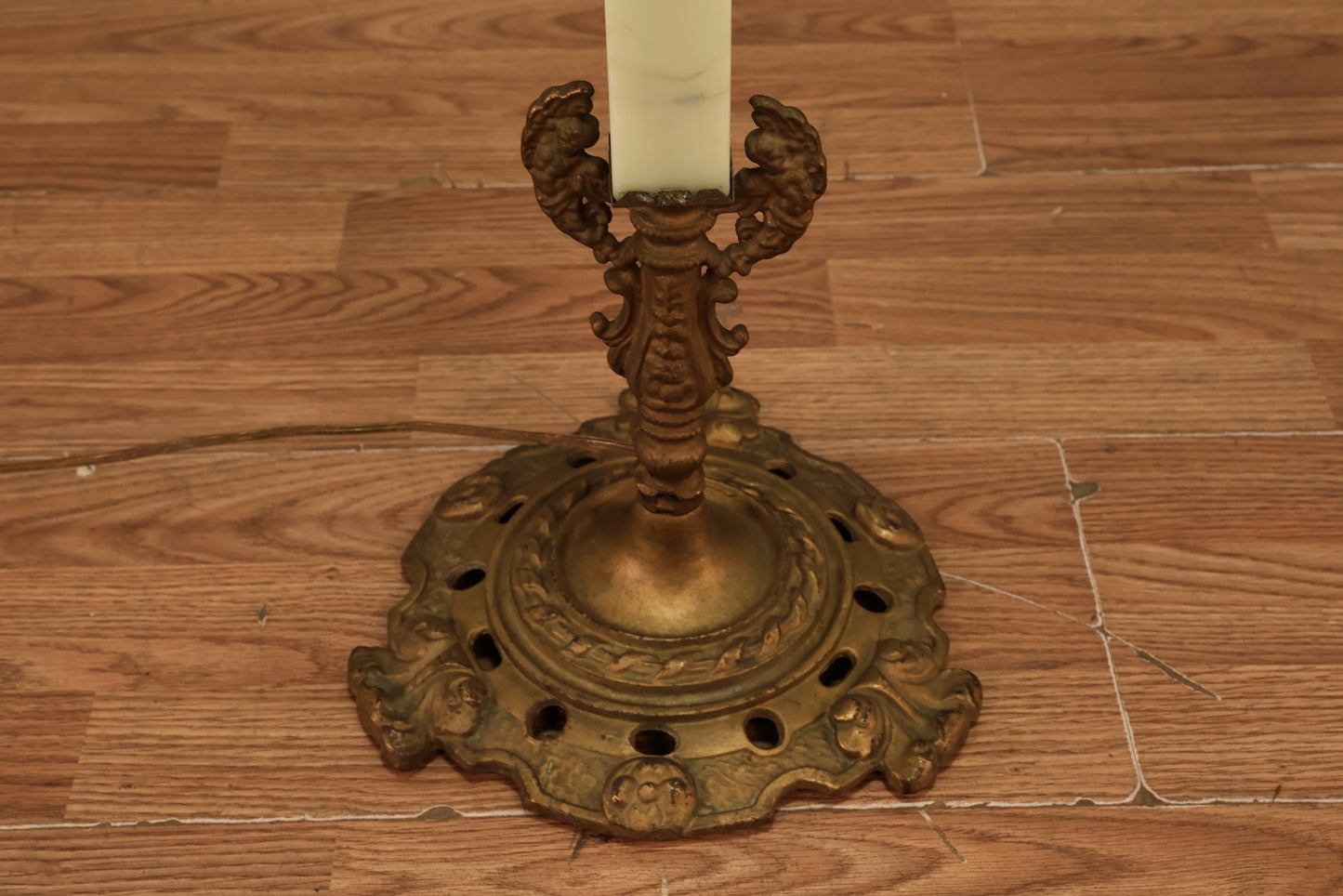 Antique Brass & Jadeite Floor Lamp