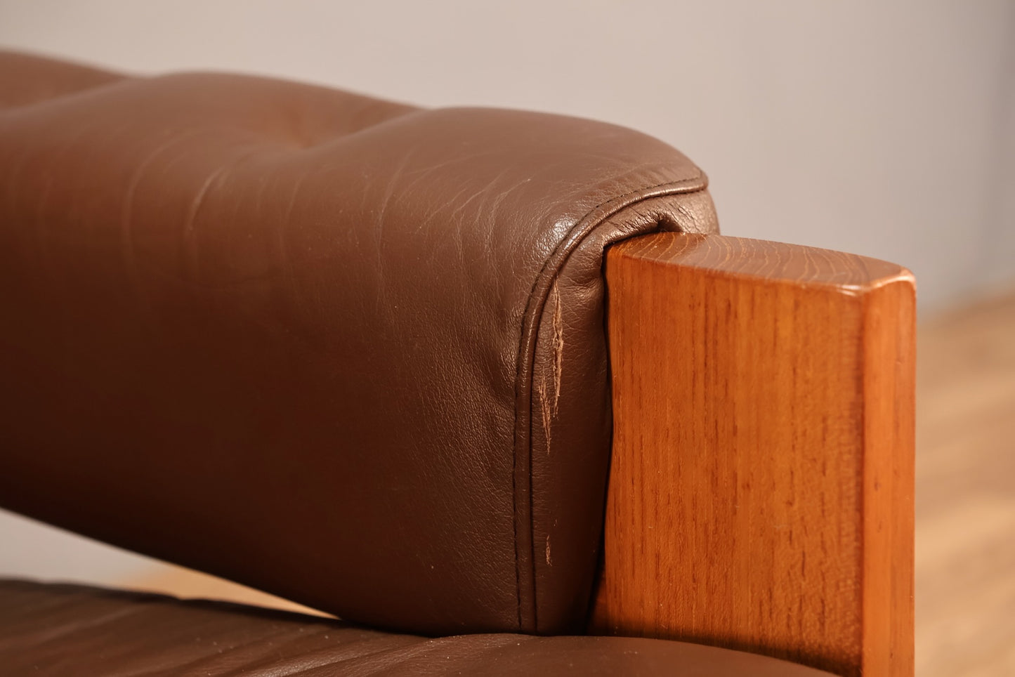 Ekornes Brown Leather & Teak Lounge Chair - ONLINE ONLY