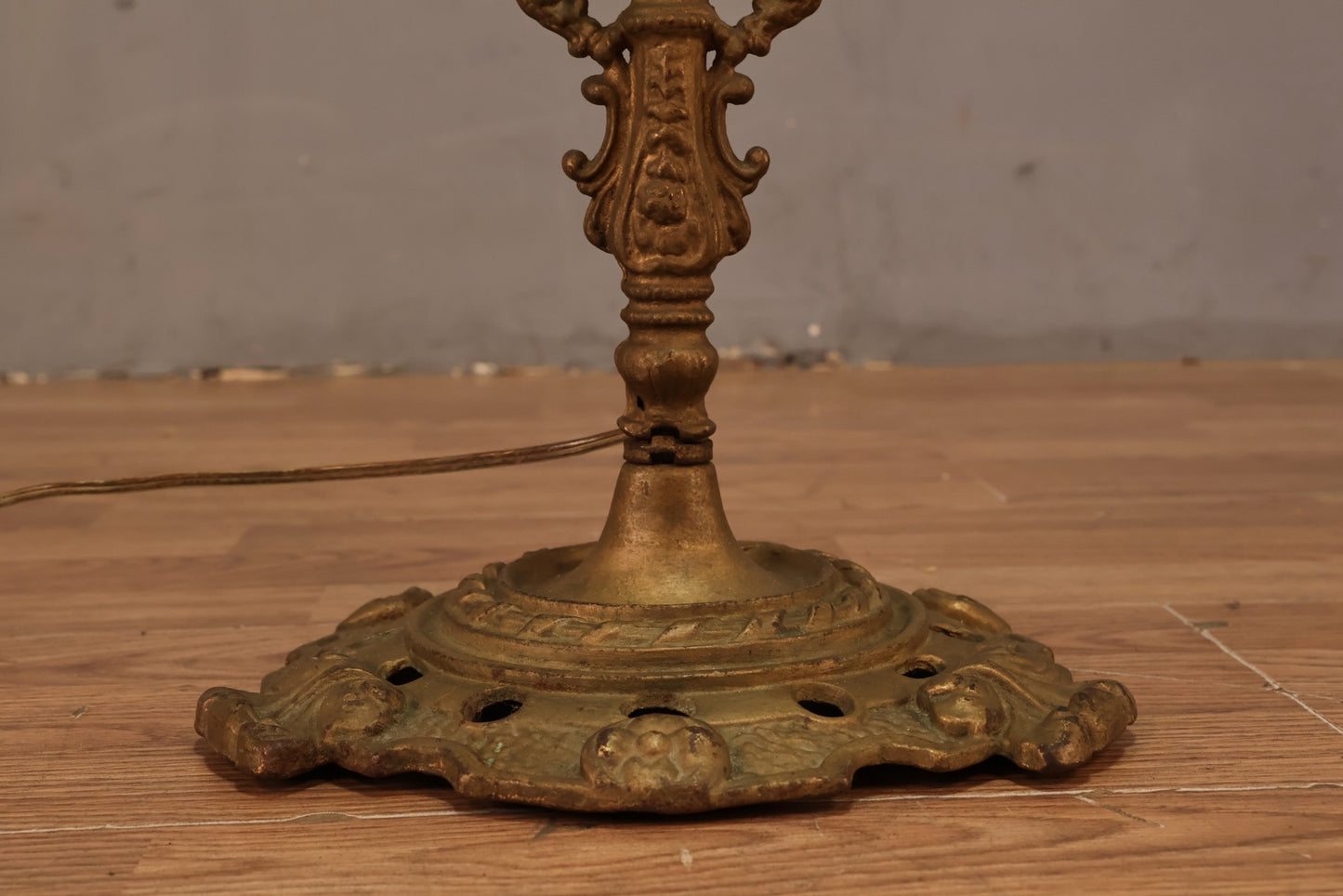 Antique Brass & Jadeite Floor Lamp