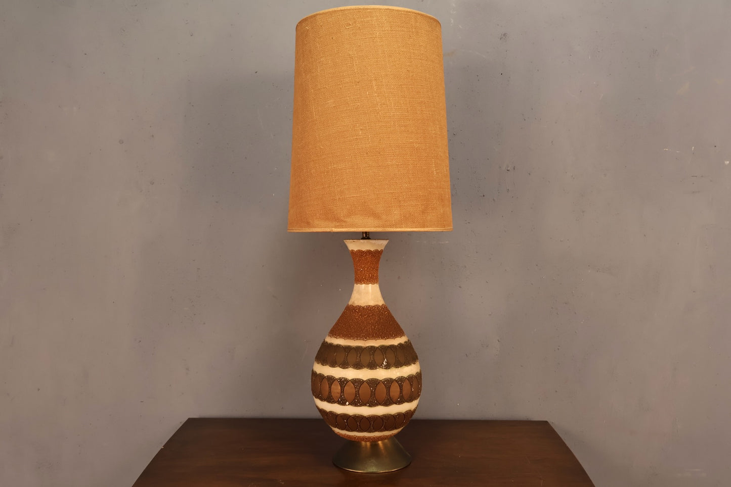 Mid Century Banded Chalkware Table Lamp