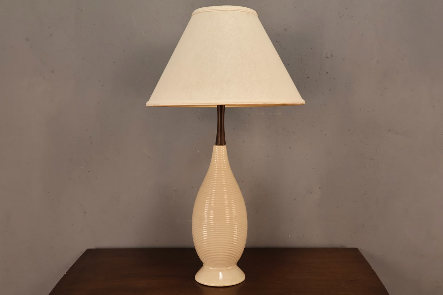 Mid Century Walnut & White Ceramic Table Lamp
