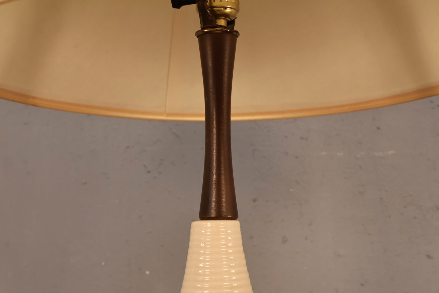Mid Century Walnut & White Ceramic Table Lamp