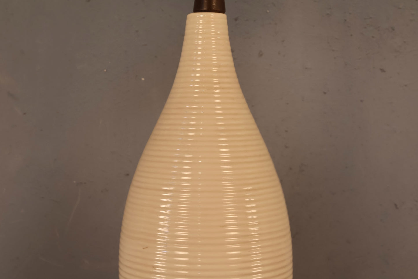 Mid Century Walnut & White Ceramic Table Lamp