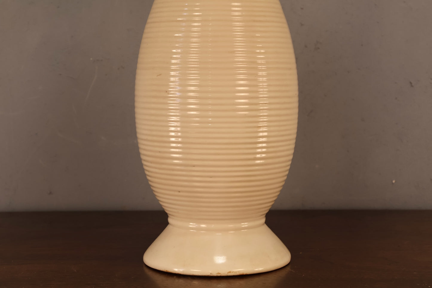 Mid Century Walnut & White Ceramic Table Lamp