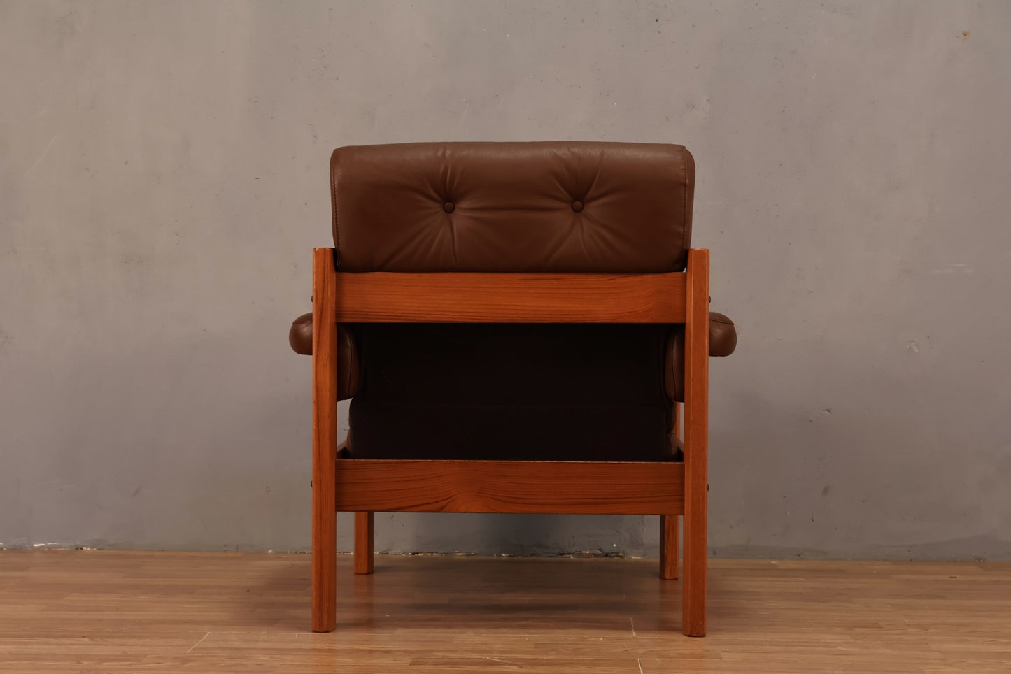 Ekornes Brown Leather & Teak Lounge Chair - ONLINE ONLY