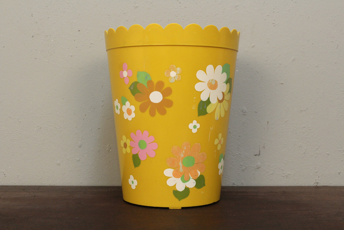 Yellow Floral Wastebasket