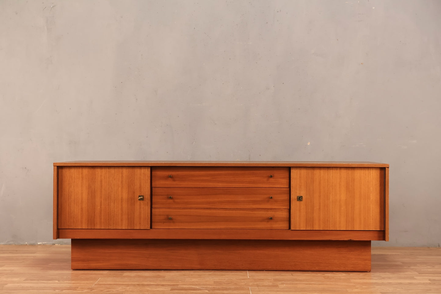 Low Teak 3-Drawer Credenza