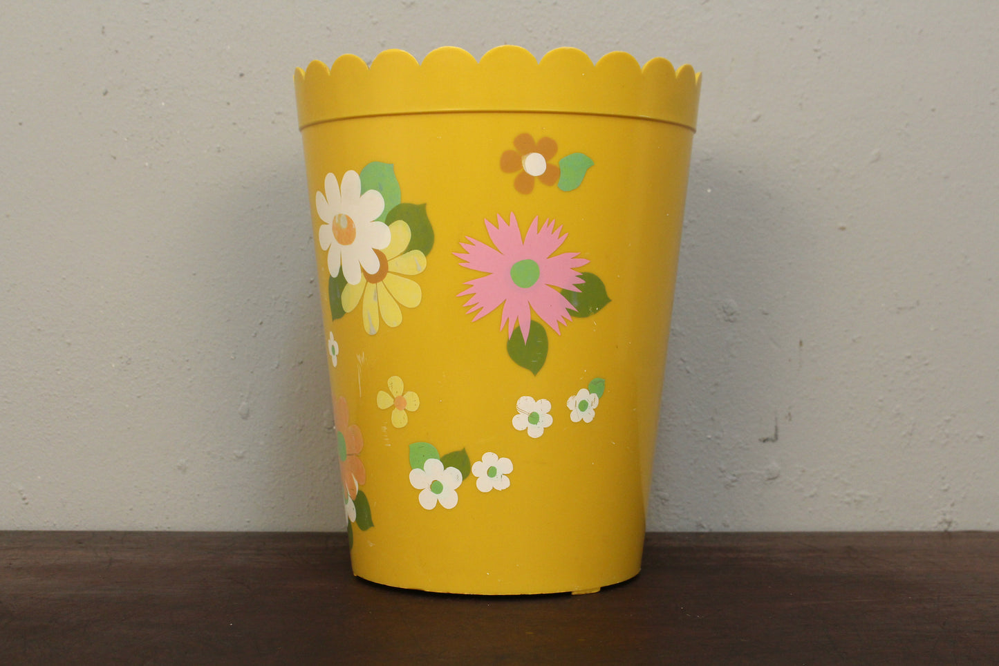 Yellow Floral Wastebasket