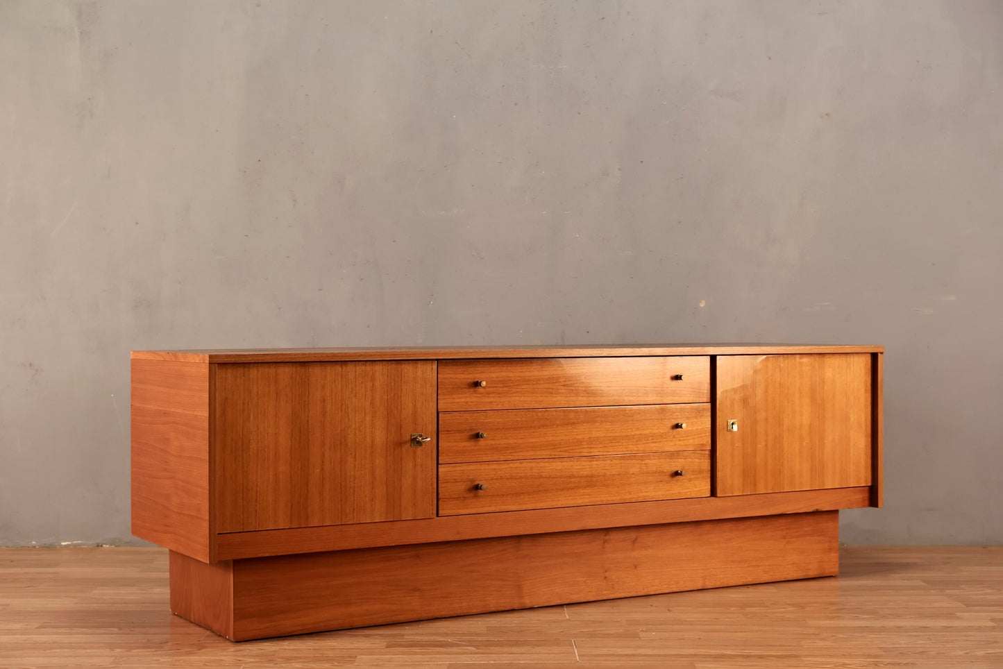 Low Teak 3-Drawer Credenza