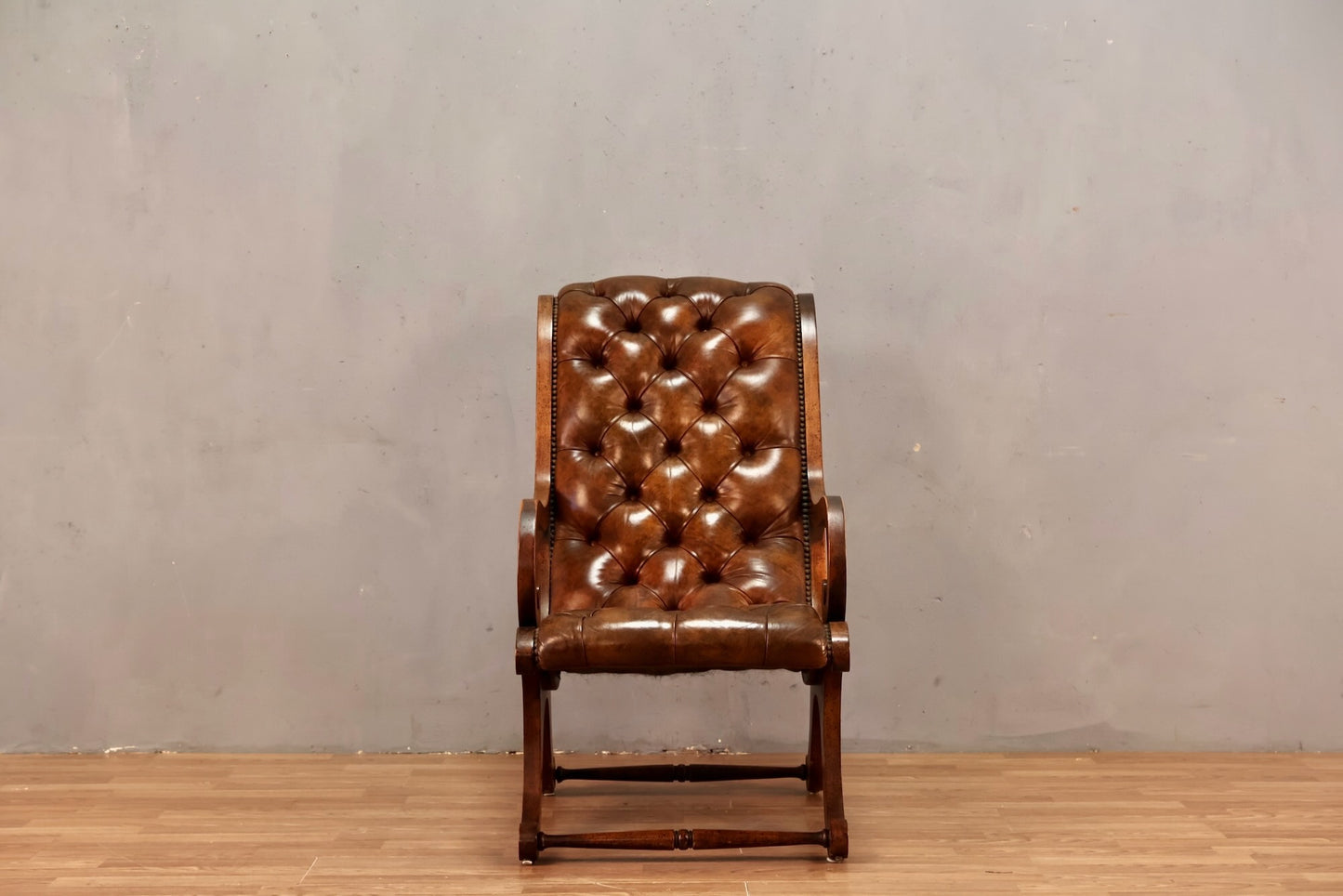 Tufted Butterscotch Leather Lounge Chair & Ottoman