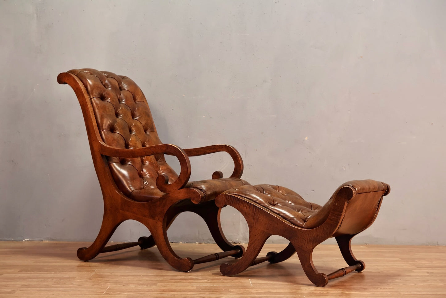 Tufted Butterscotch Leather Lounge Chair & Ottoman