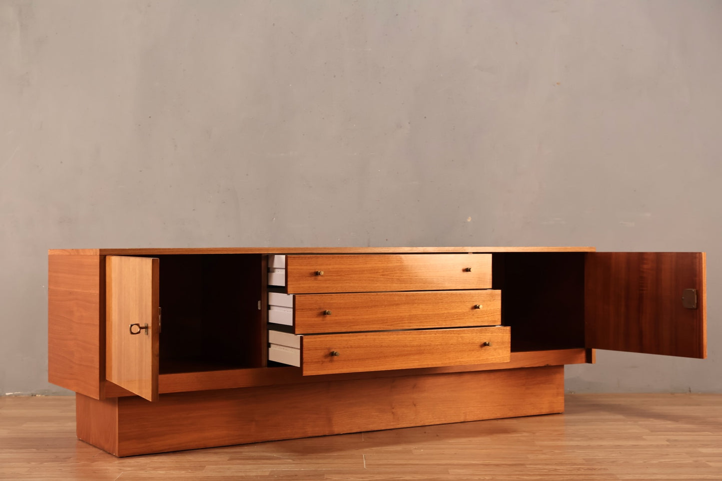 Low Teak 3-Drawer Credenza