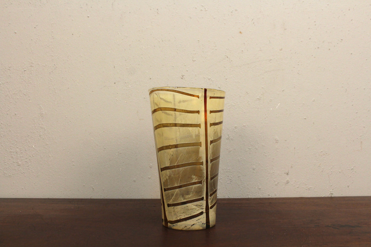 Wide Striped Glass Vase