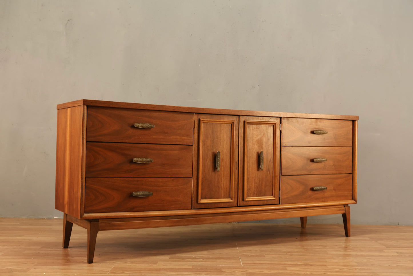 Mid Century Walnut 9-Drawer Credenza