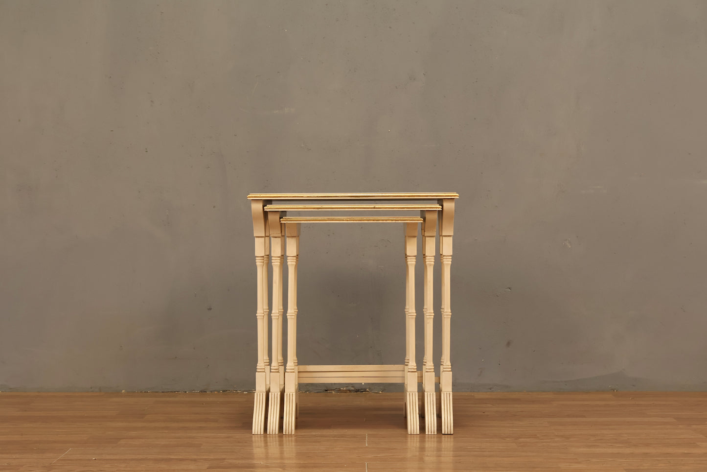 Trio of Italian White & Gold Nesting Tables