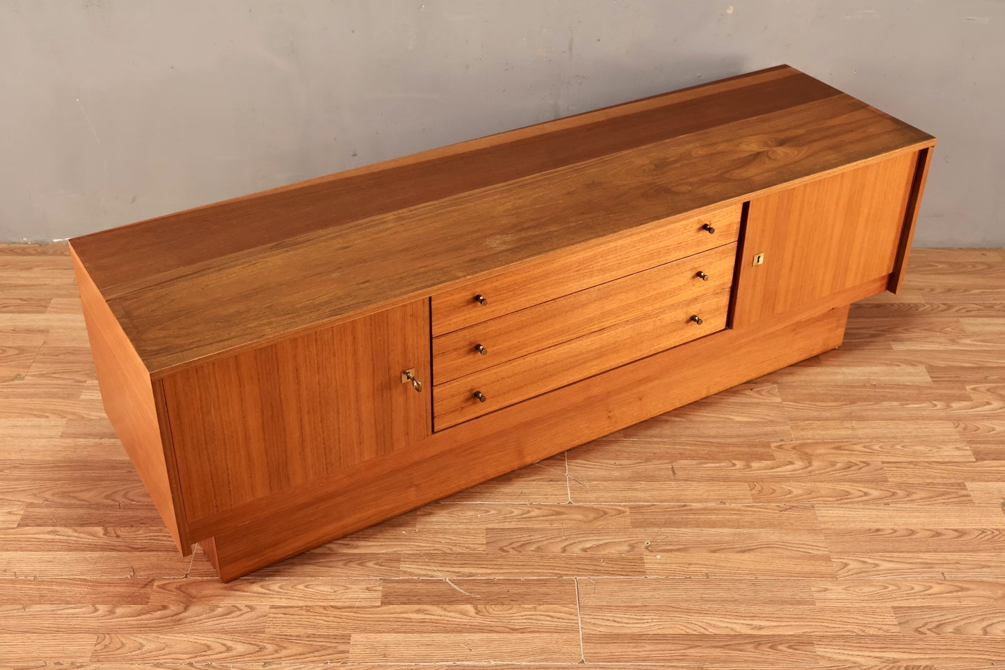 Low Teak 3-Drawer Credenza