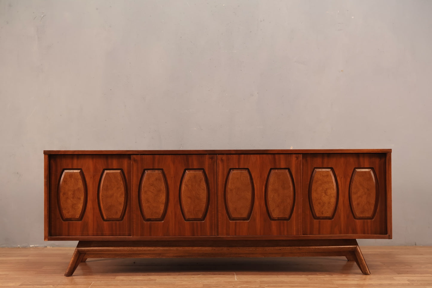 Low Walnut & Burl Sliding-Door Credenza - ONLINE ONLY