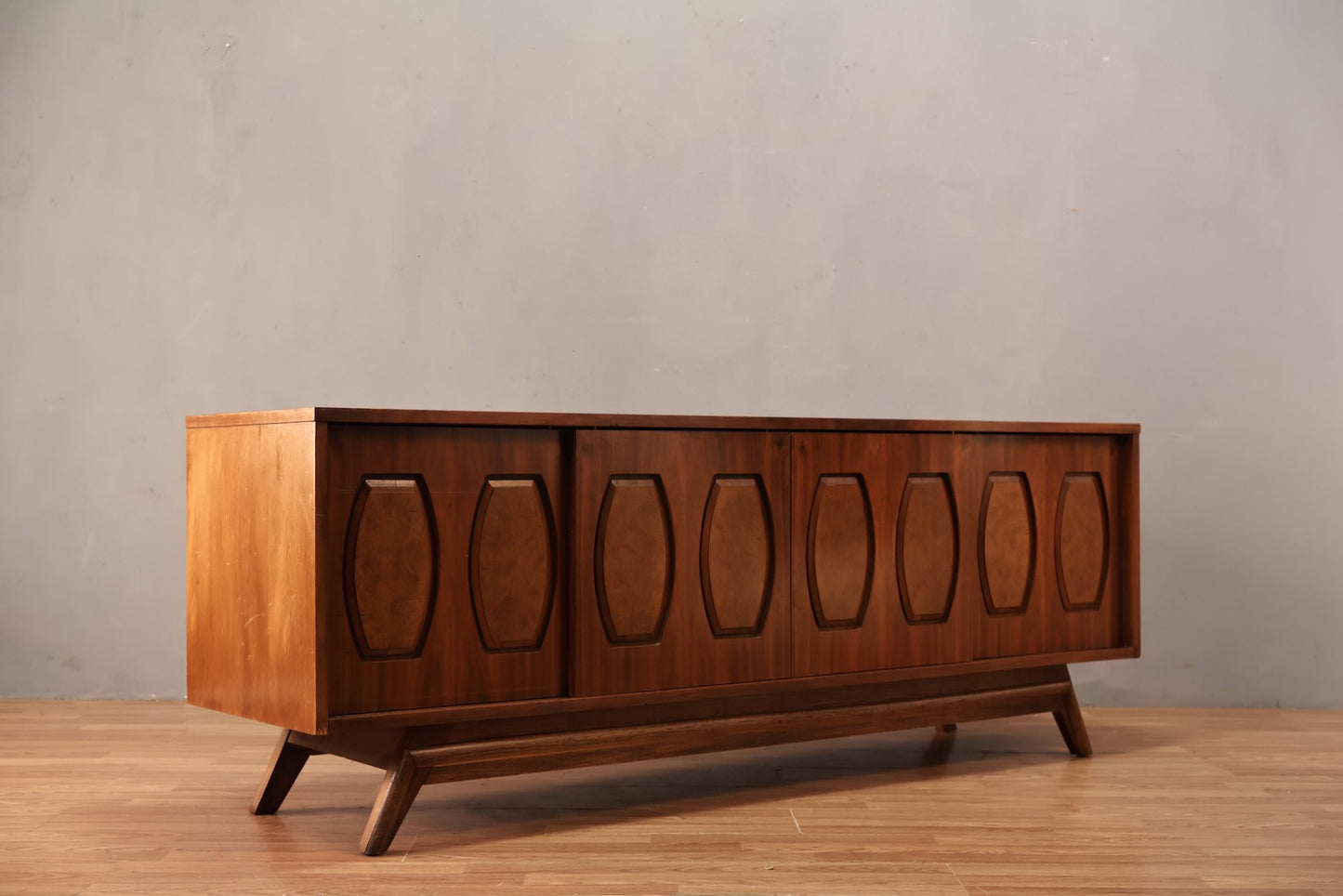 Low Walnut & Burl Sliding-Door Credenza - ONLINE ONLY