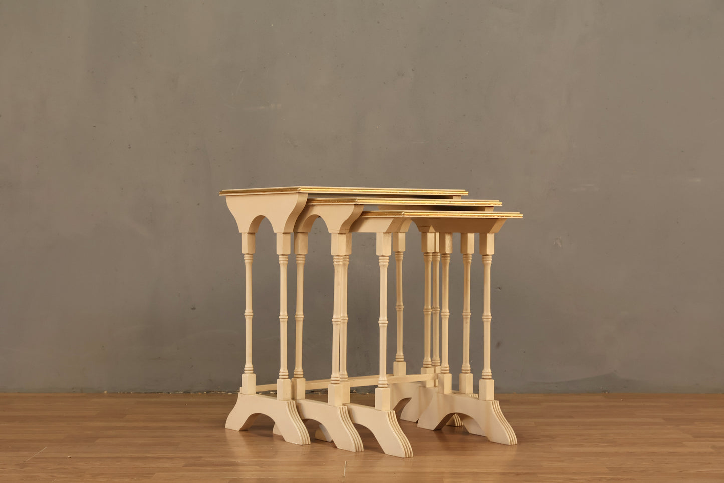 Trio of Italian White & Gold Nesting Tables