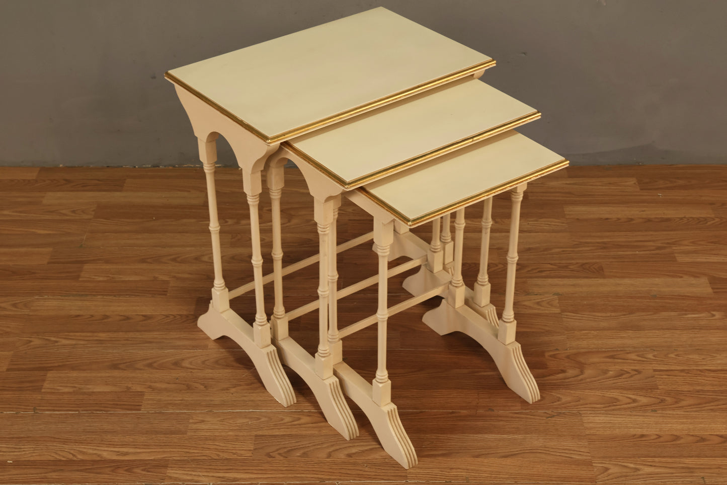 Trio of Italian White & Gold Nesting Tables