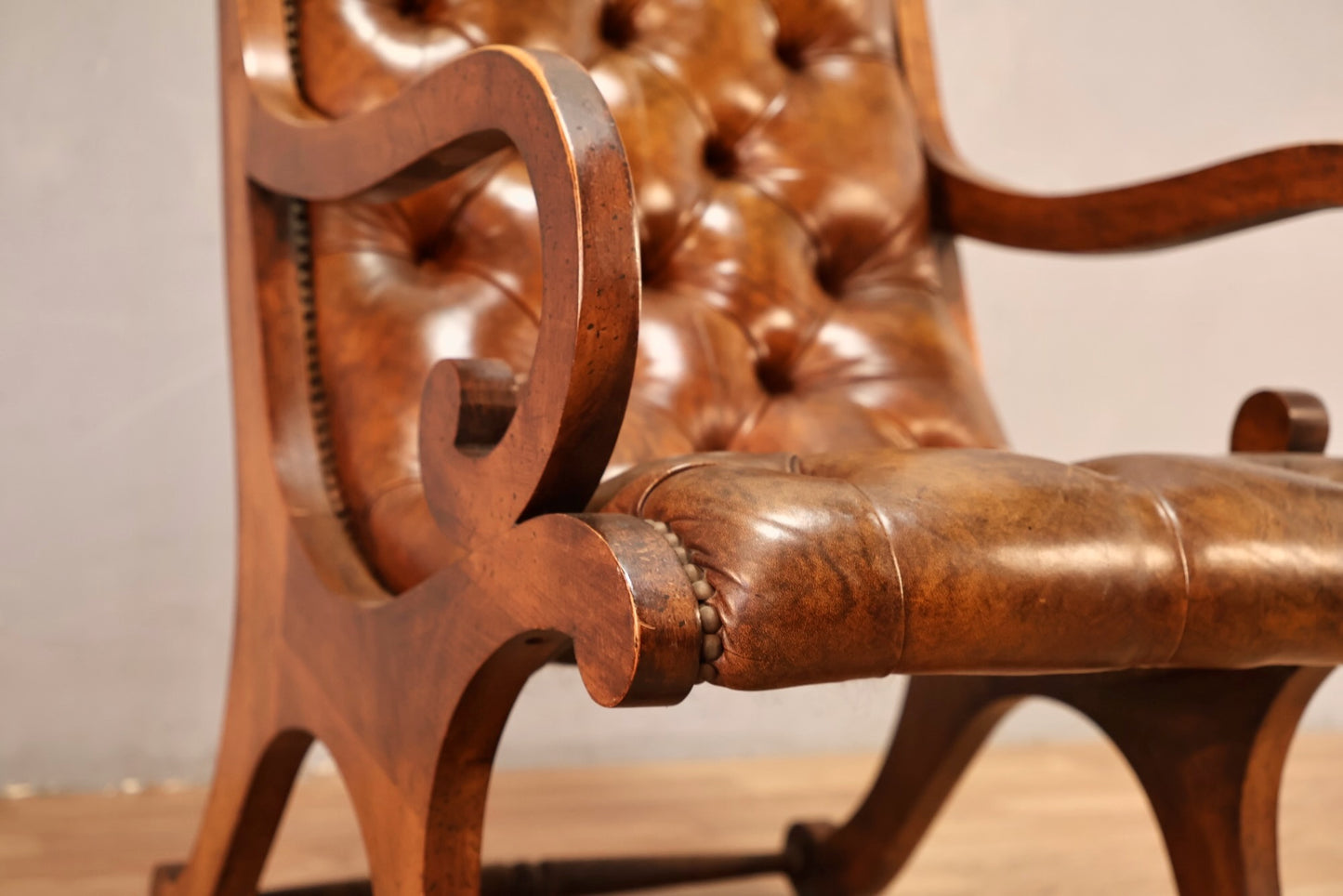 Tufted Butterscotch Leather Lounge Chair & Ottoman